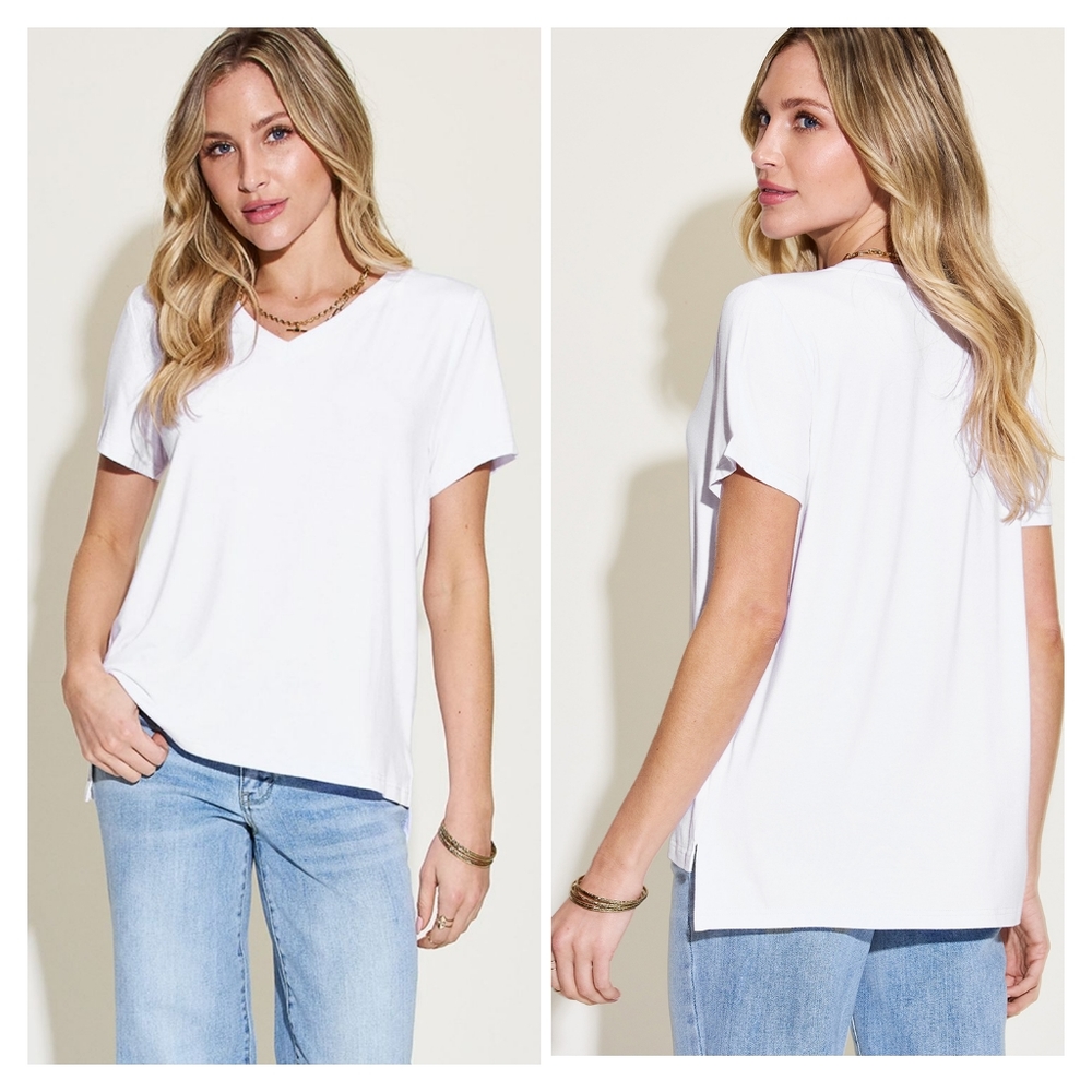 Blue High Low V-Neck Tee Shirt - Picture 7 of 12